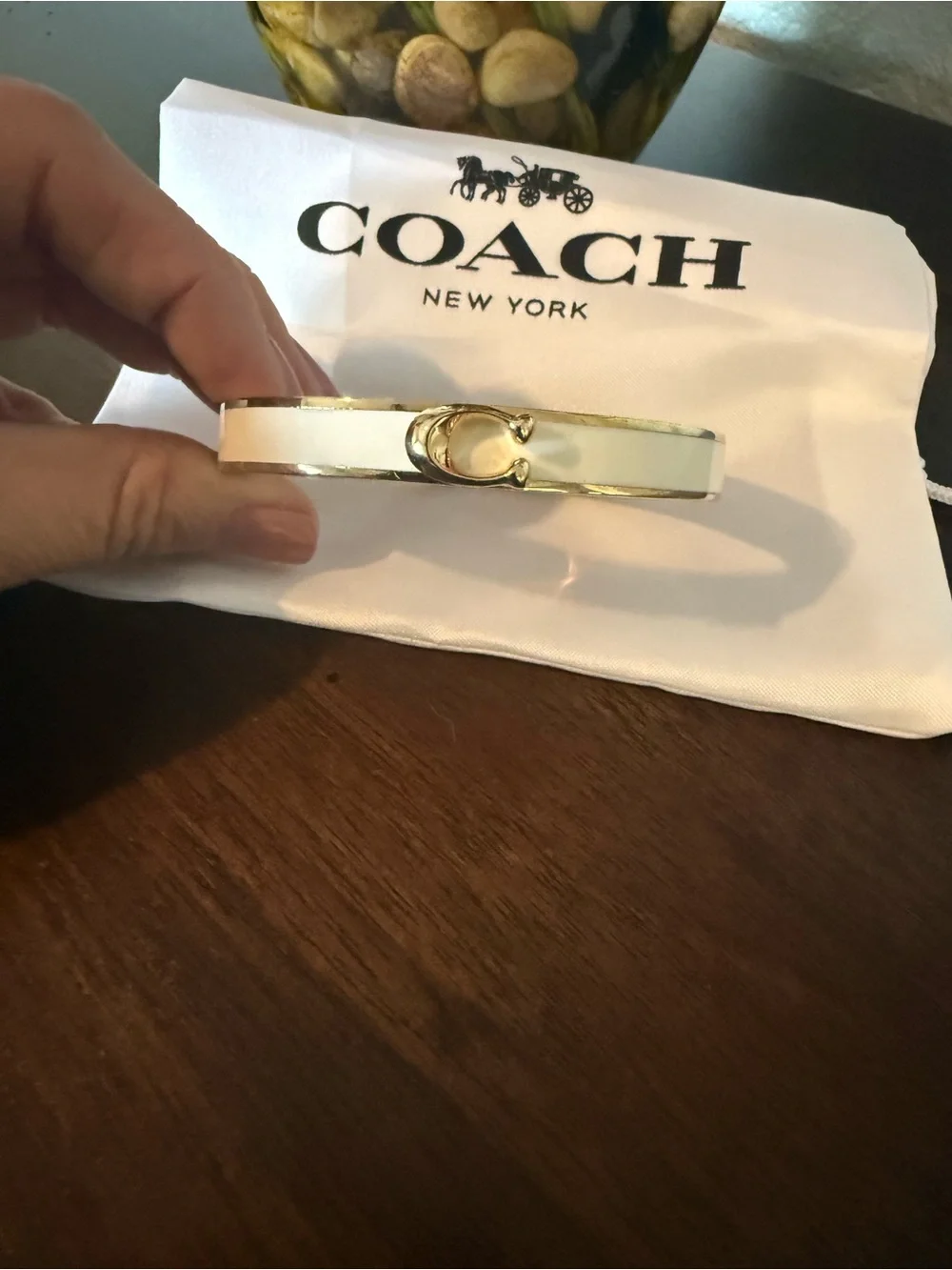 Coach White and Gold Signature 'C' Enamel Bangle - Coach
